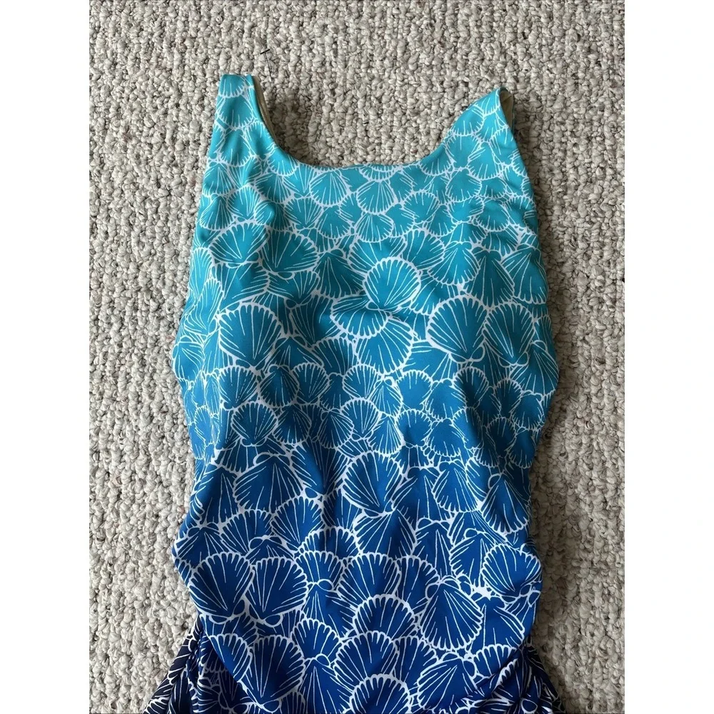 Miraclesuit X Talbots Flattering Blue Ombré Seashell Print Swimsuit Size 12